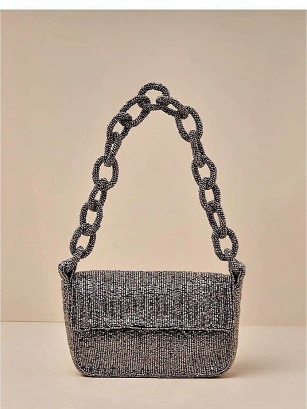 Anthropologie The Fiona Beaded Bag Chain Edition Gray Shoulder Bag